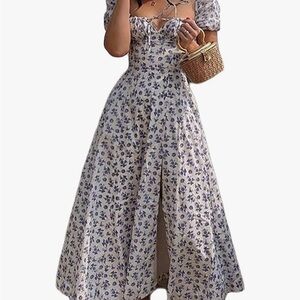 Boho Floral Puff Sleeve Maxi Dress